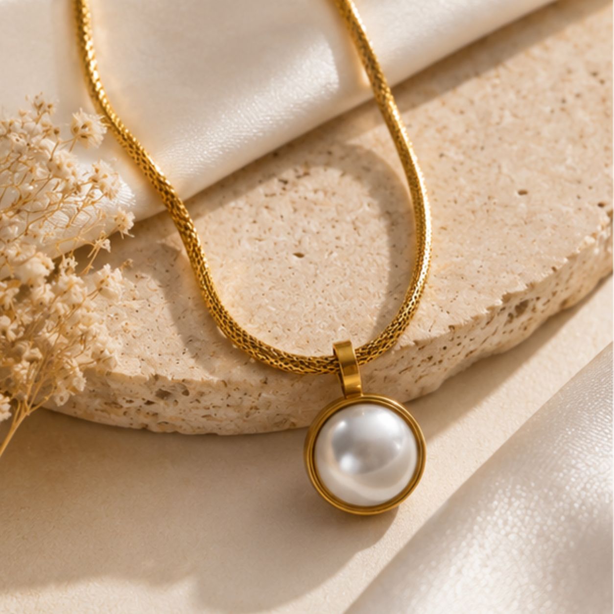 Halo Pearl Gold Necklace