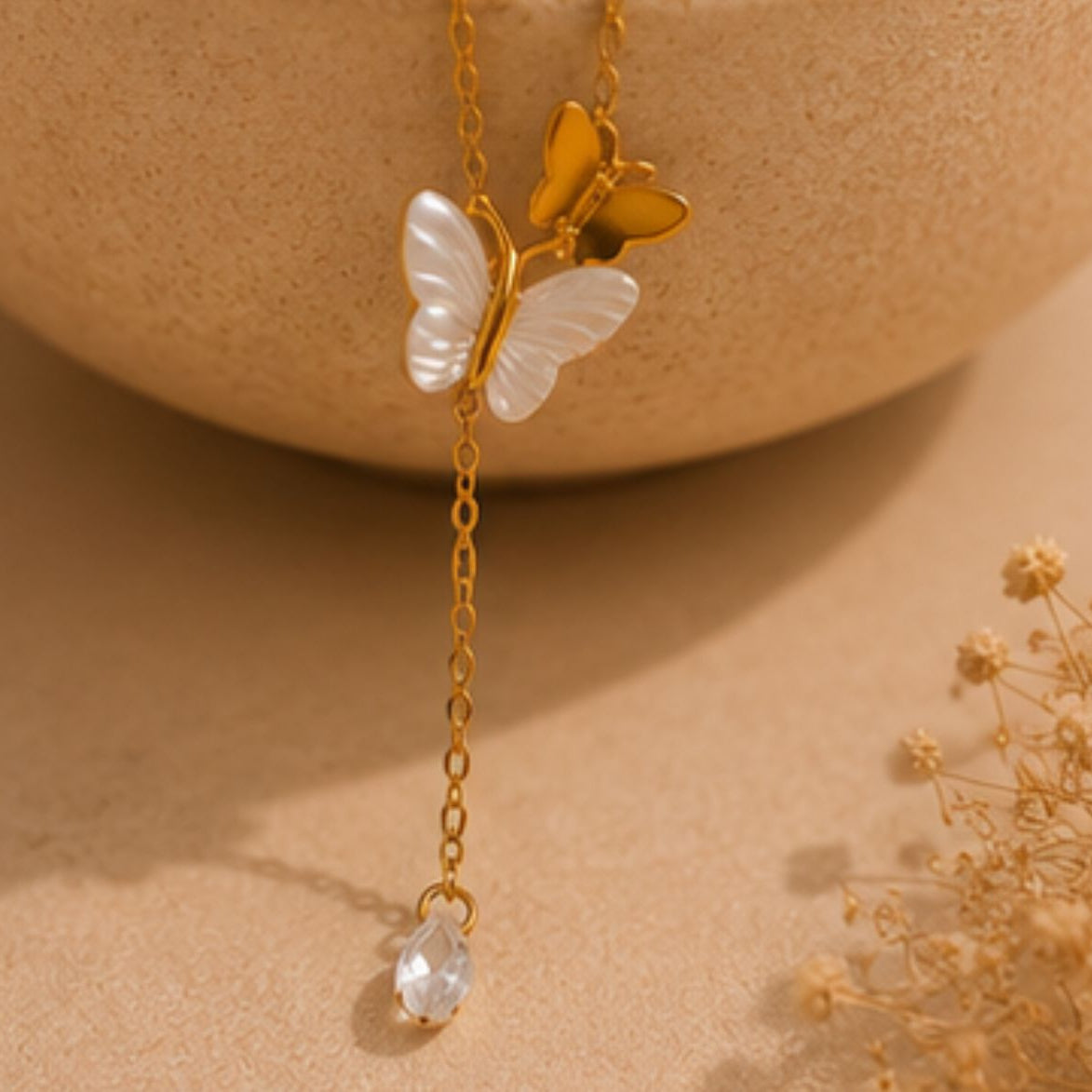 Riya Pearl Butterfly Drop Necklace