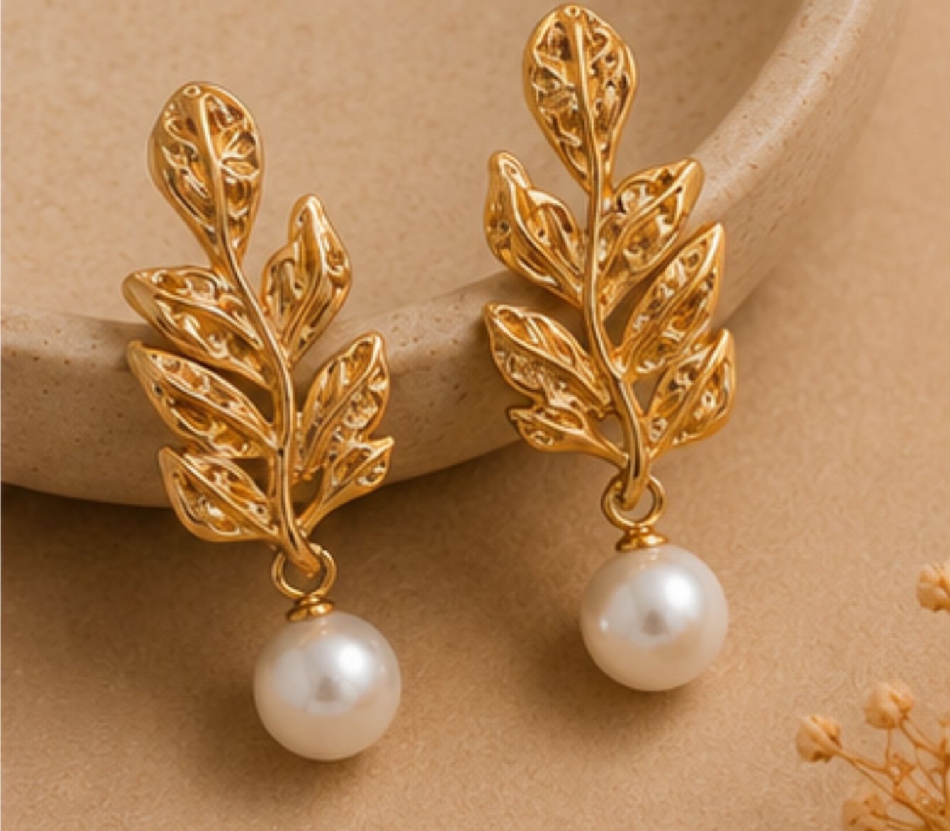 Ela Pearl Leaf Danglers