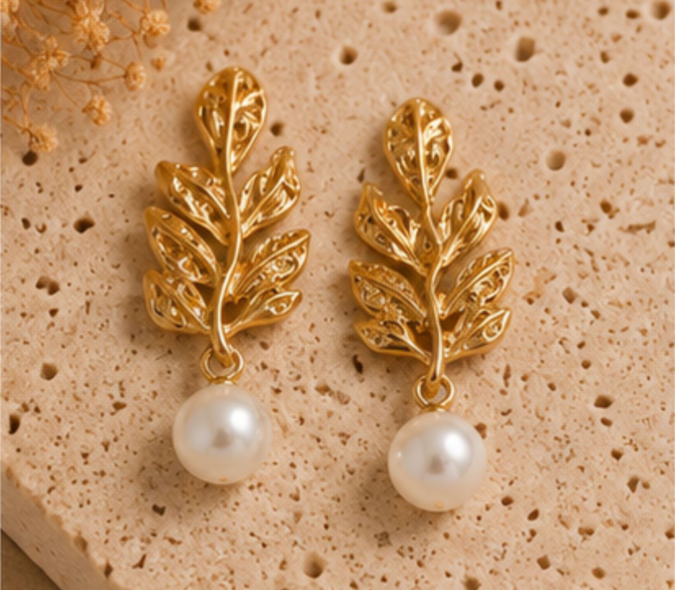Ela Pearl Leaf Danglers