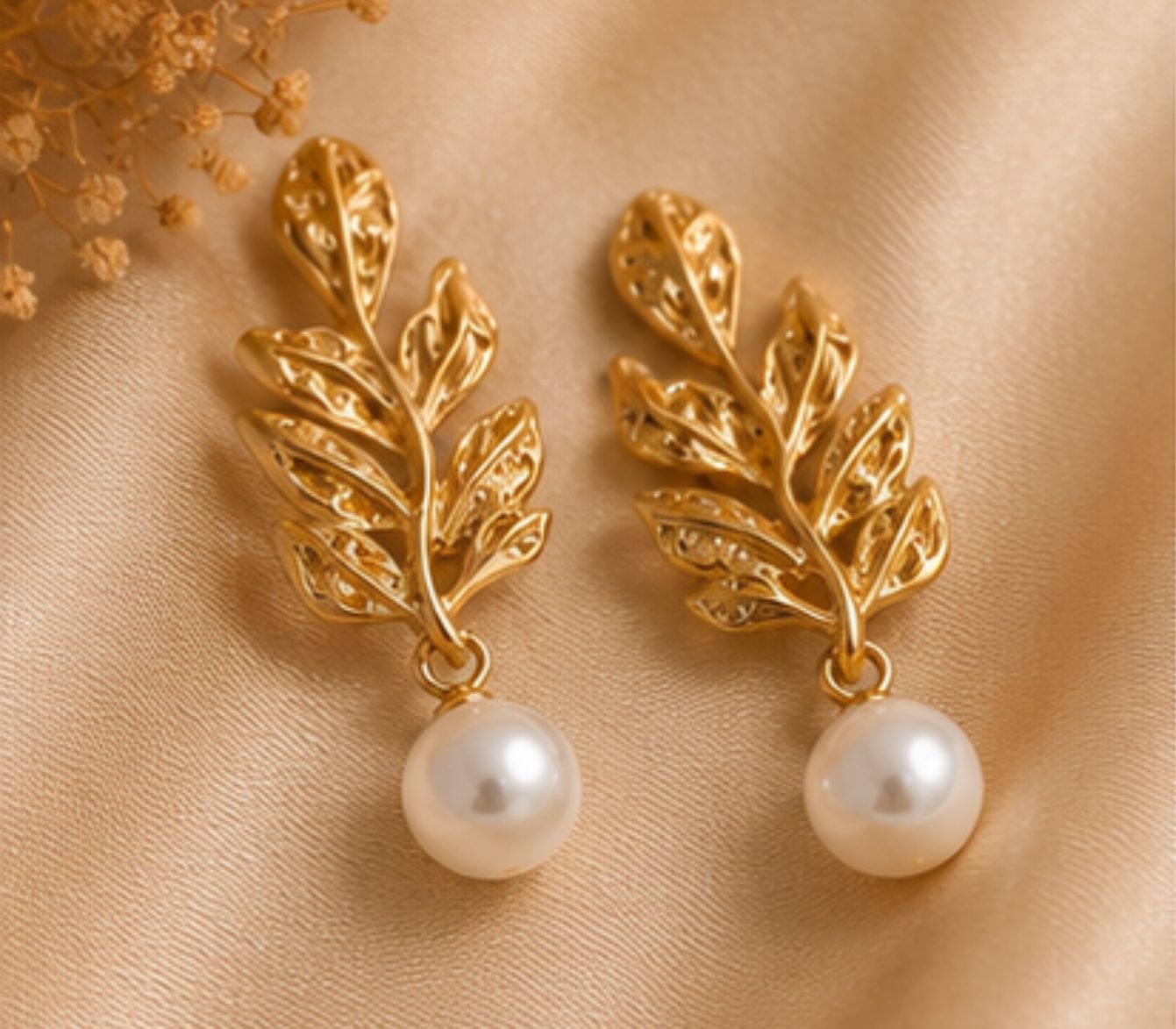 Ela Pearl Leaf Danglers