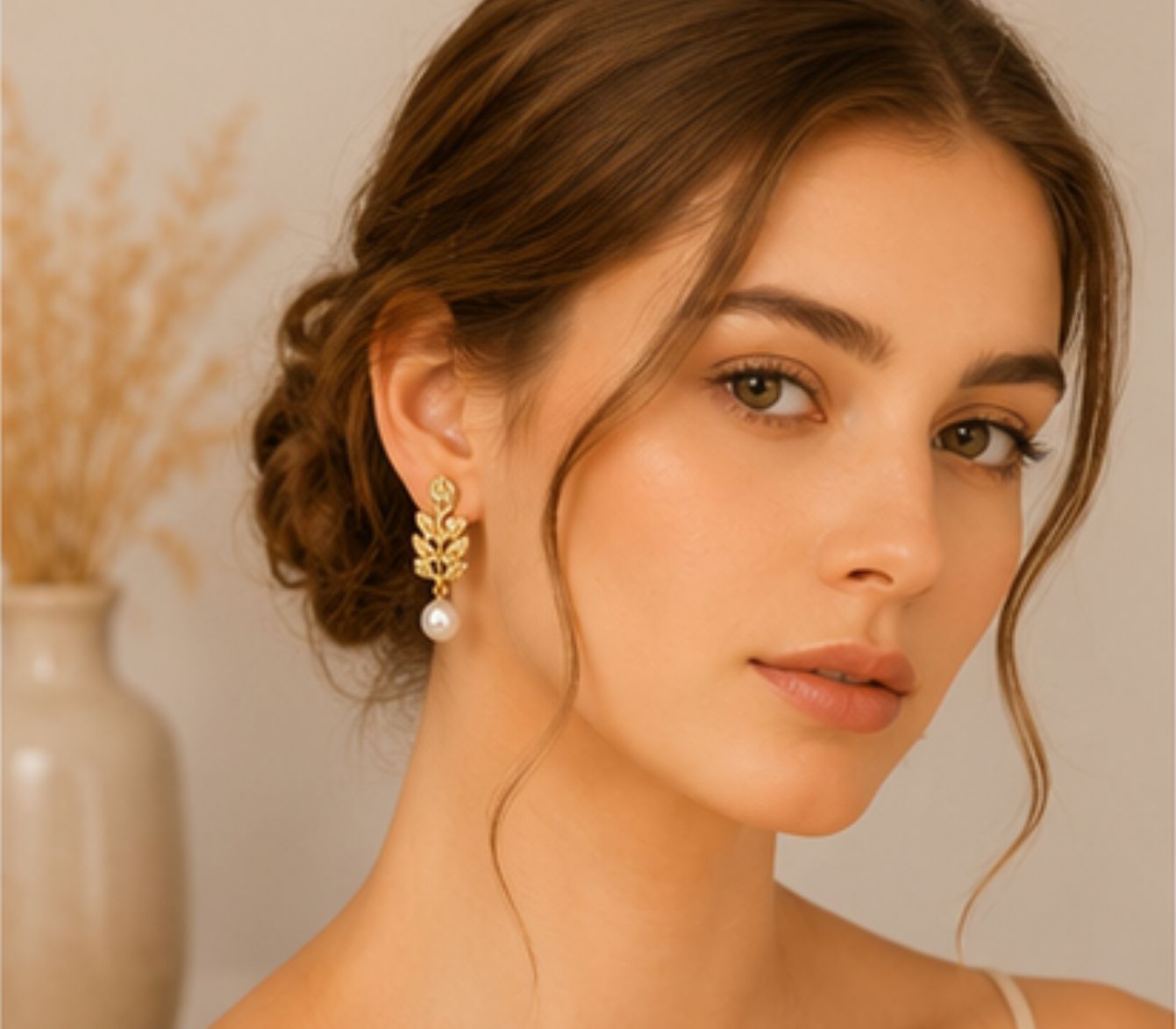 Ela Pearl Leaf Danglers