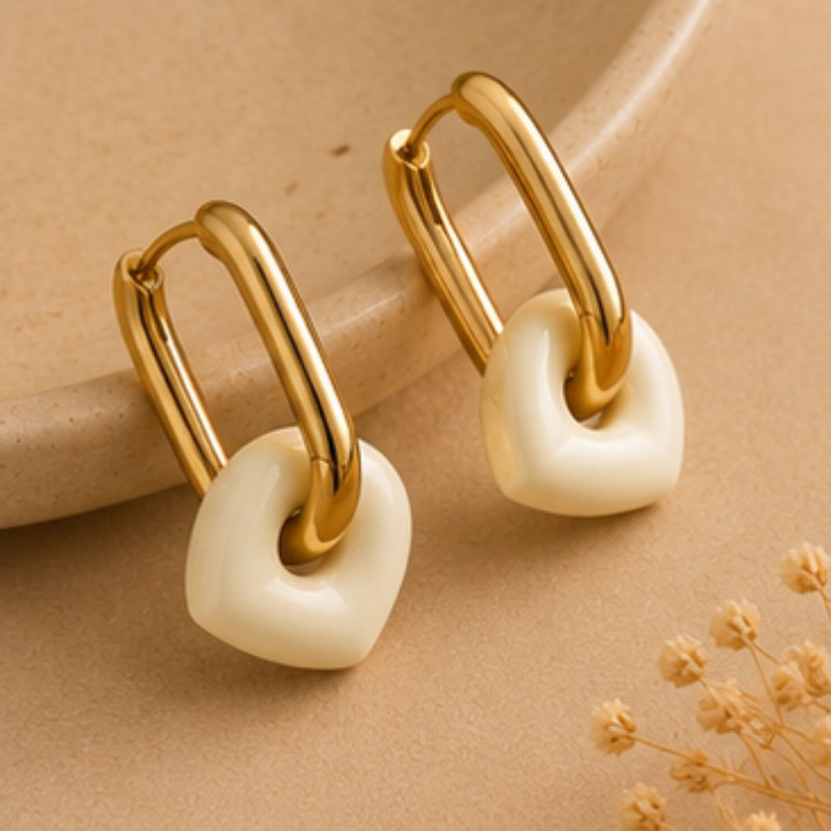 Elina Porcelain Heart Hoops