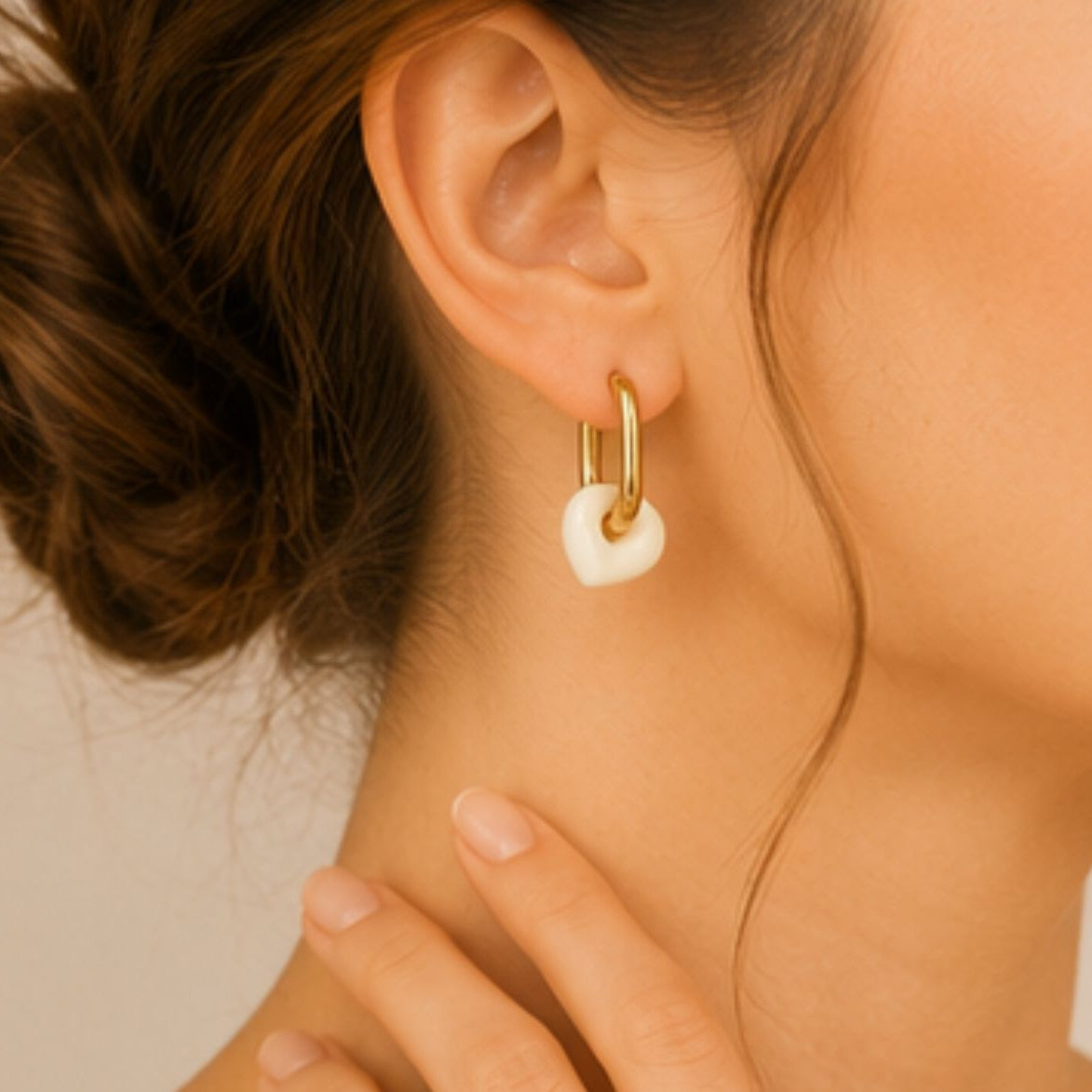 Elina Porcelain Heart Hoops