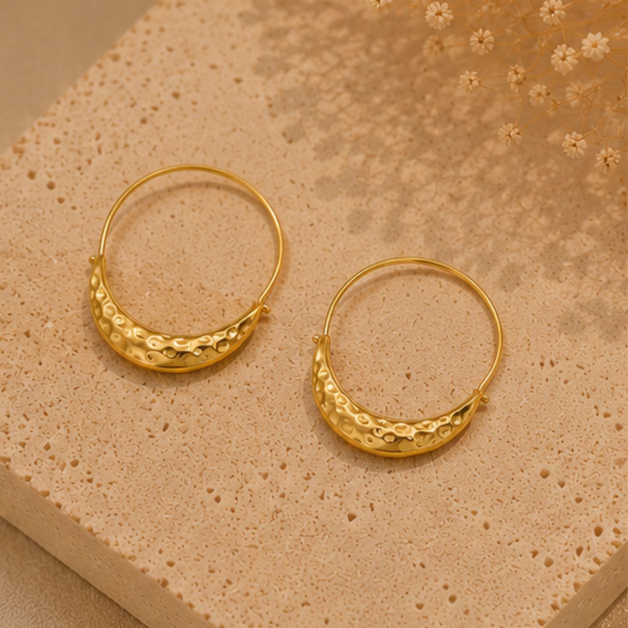 Tara Crescent Textured Hoops
