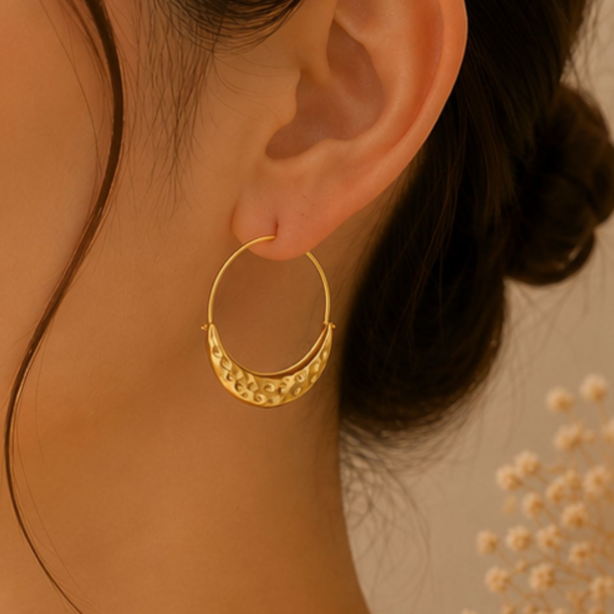 Tara Crescent Textured Hoops