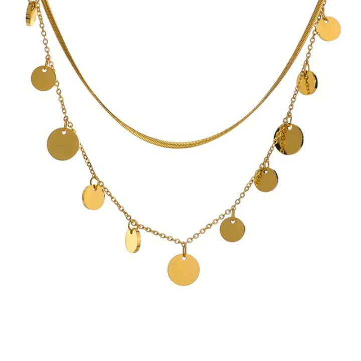 Diya Drop Disc Layered Necklace