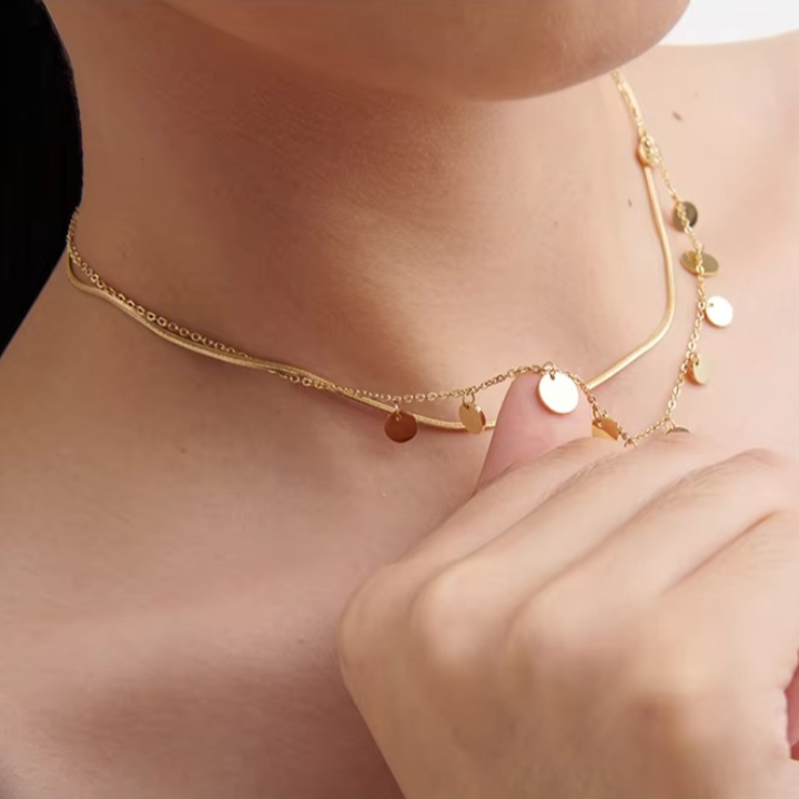 Diya Drop Disc Layered Necklace