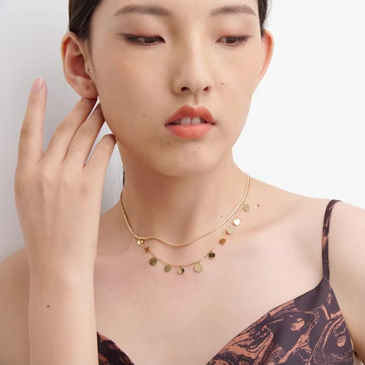 Diya Drop Disc Layered Necklace