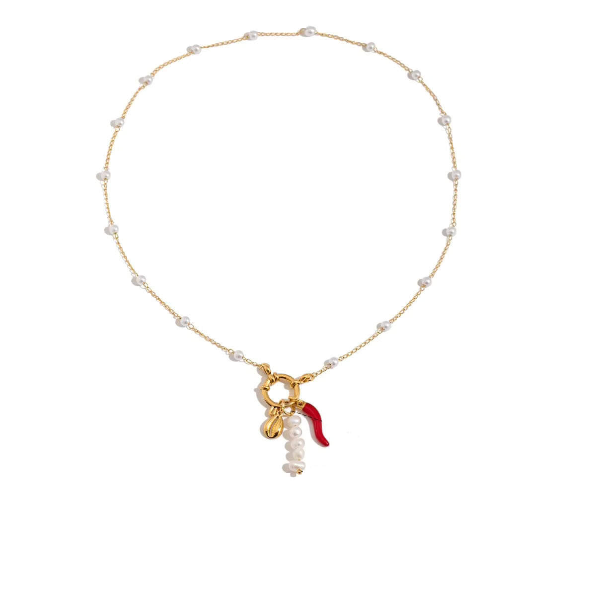 Indie Coral Pearl Charm Necklace