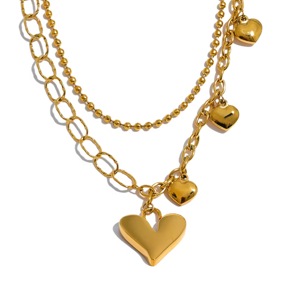 Ira Layered Heart Charm Necklace