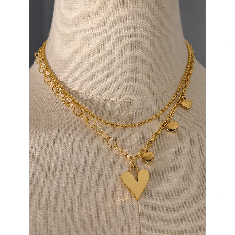 Ira Layered Heart Charm Necklace
