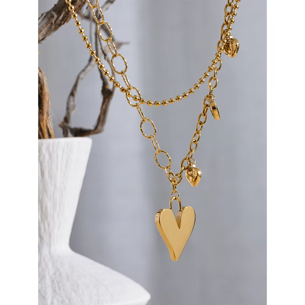 Ira Layered Heart Charm Necklace