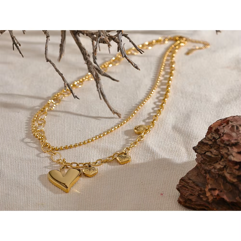 Ira Layered Heart Charm Necklace