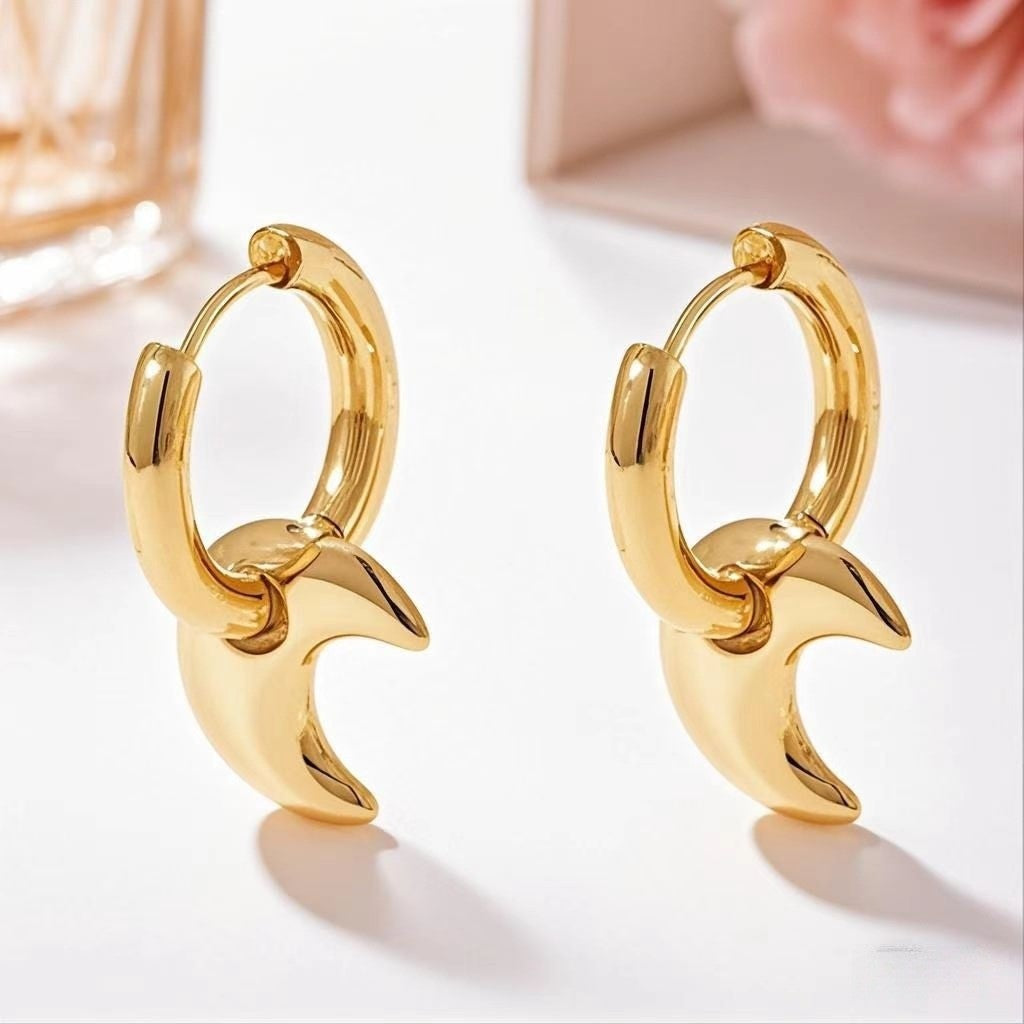 Luna Crescent Charm Hoops