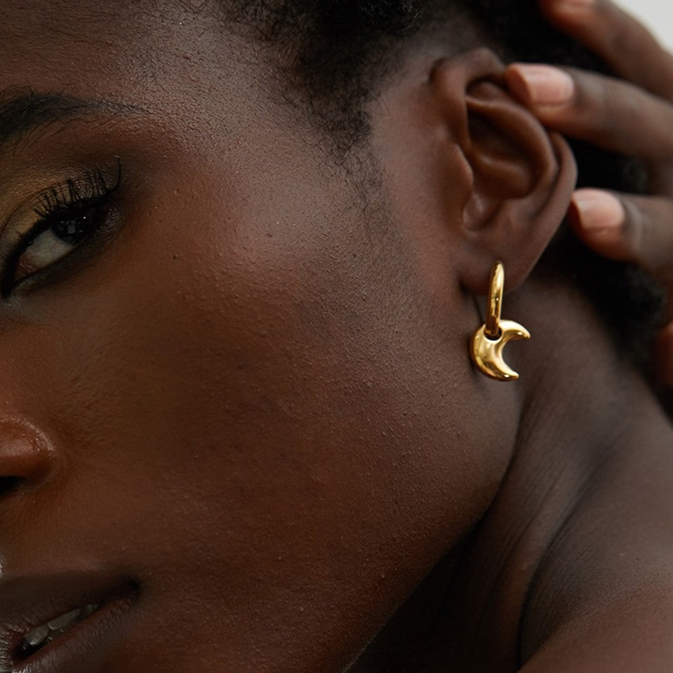 Luna Crescent Charm Hoops