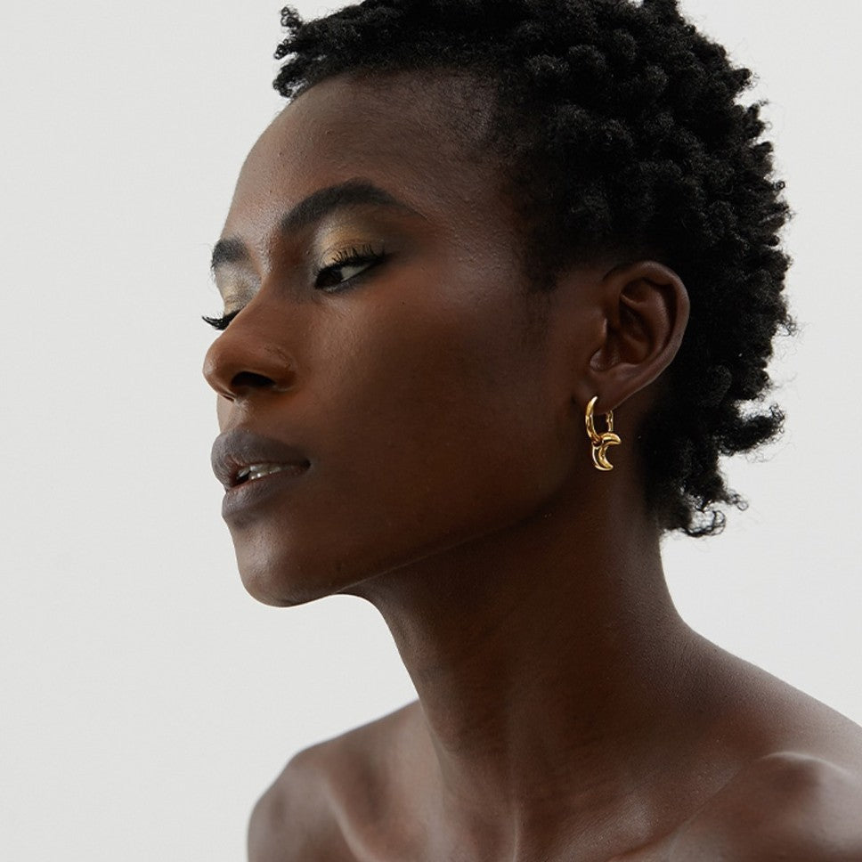 Luna Crescent Charm Hoops