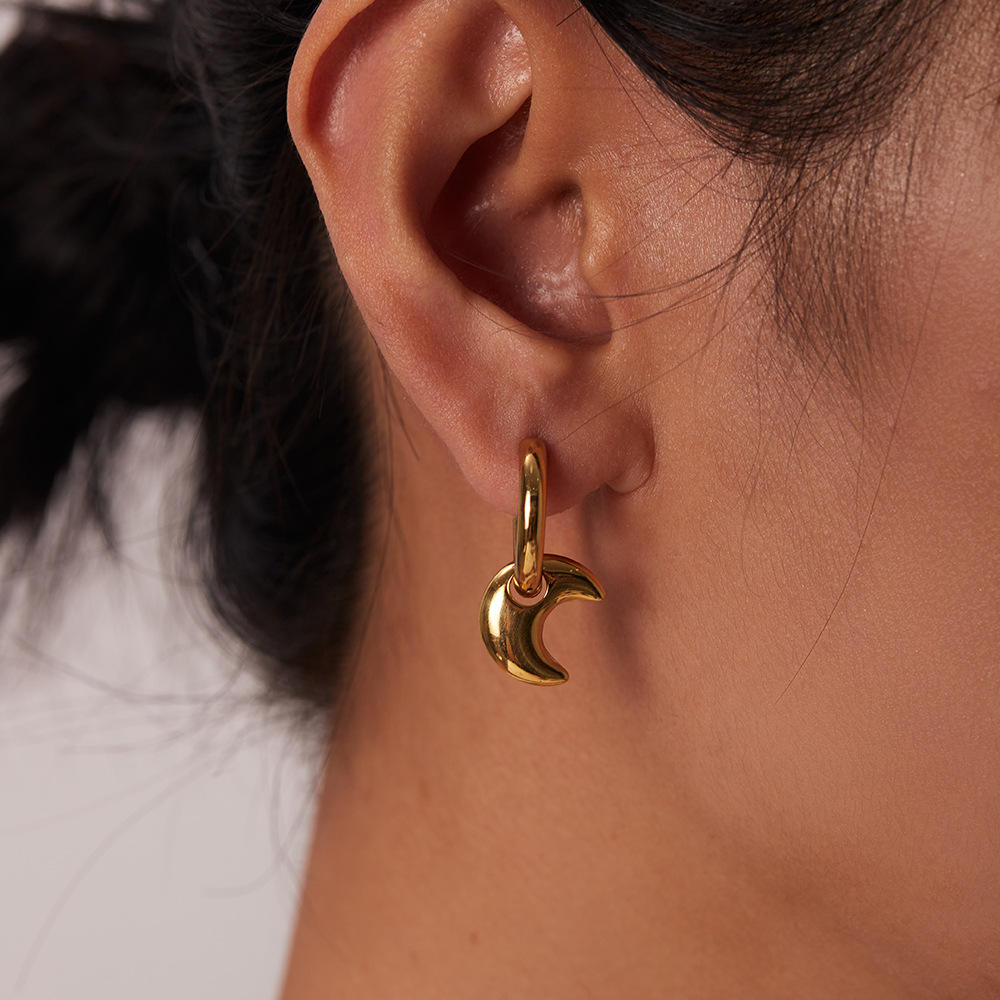 Luna Crescent Charm Hoops