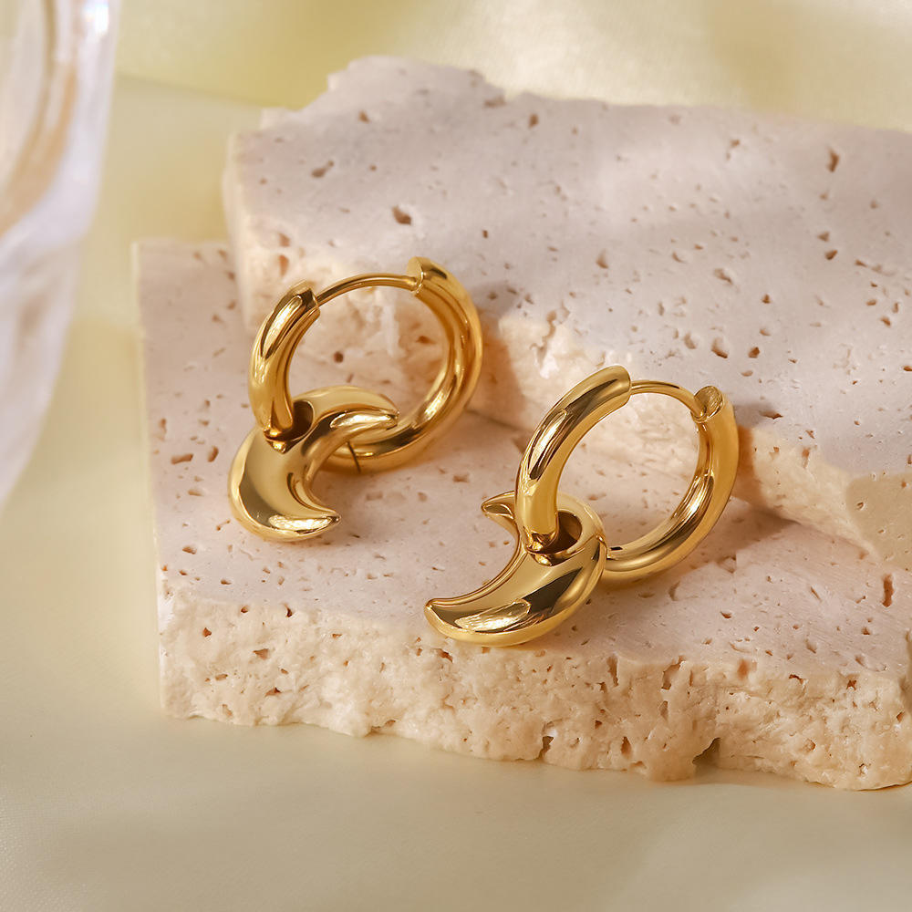 Luna Crescent Charm Hoops