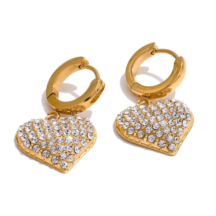 Ziva Pave Heart Drop Hoops