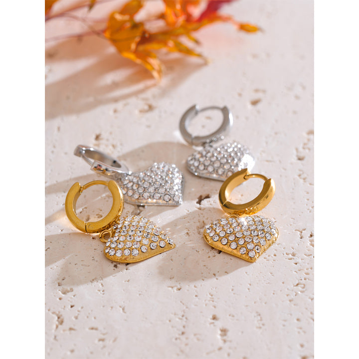 Ziva Pave Heart Drop Hoops