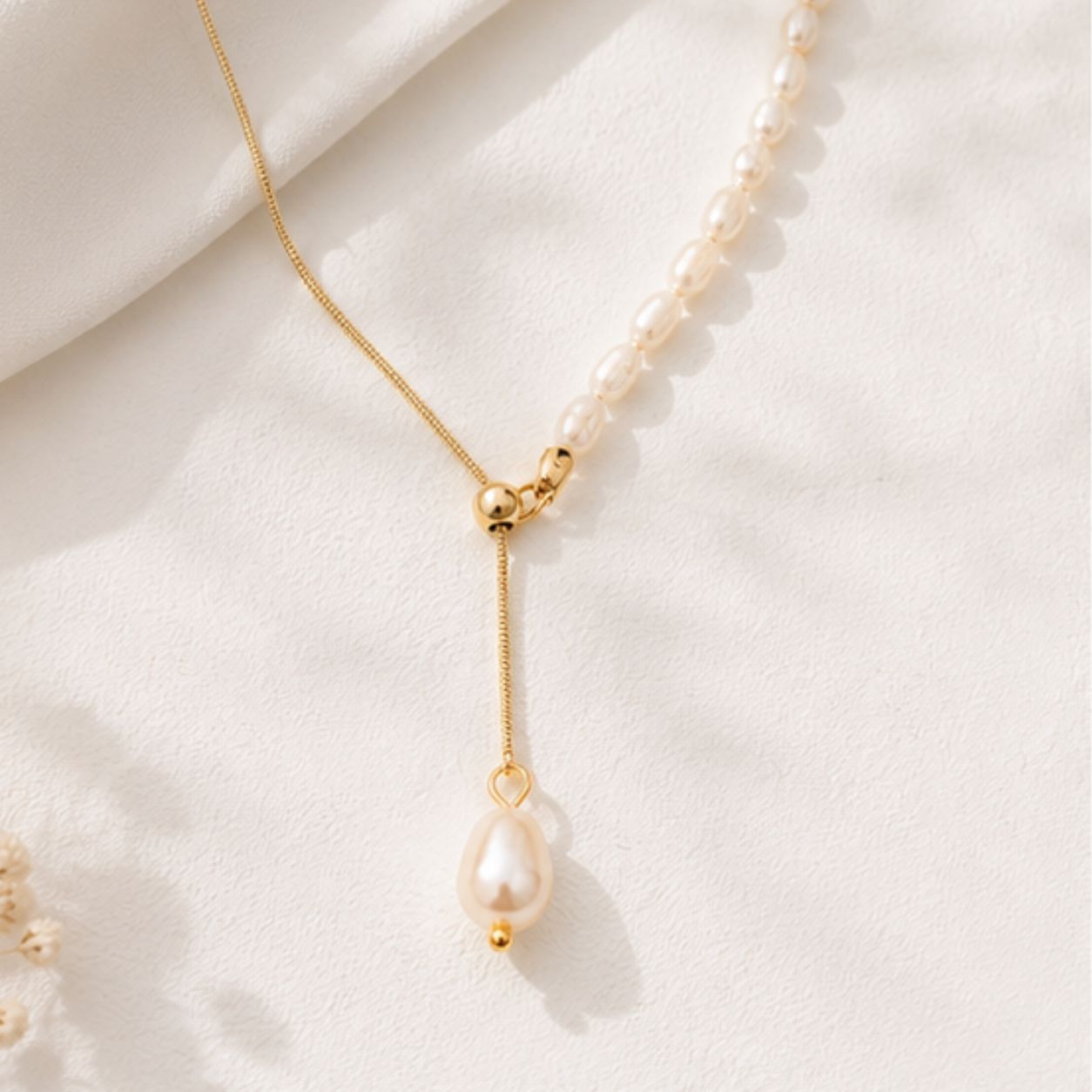 Indira Half Pearl Strand Necklace