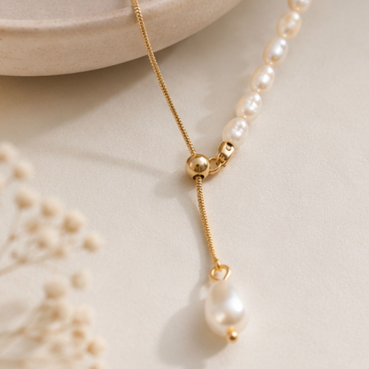 Indira Half Pearl Strand Necklace