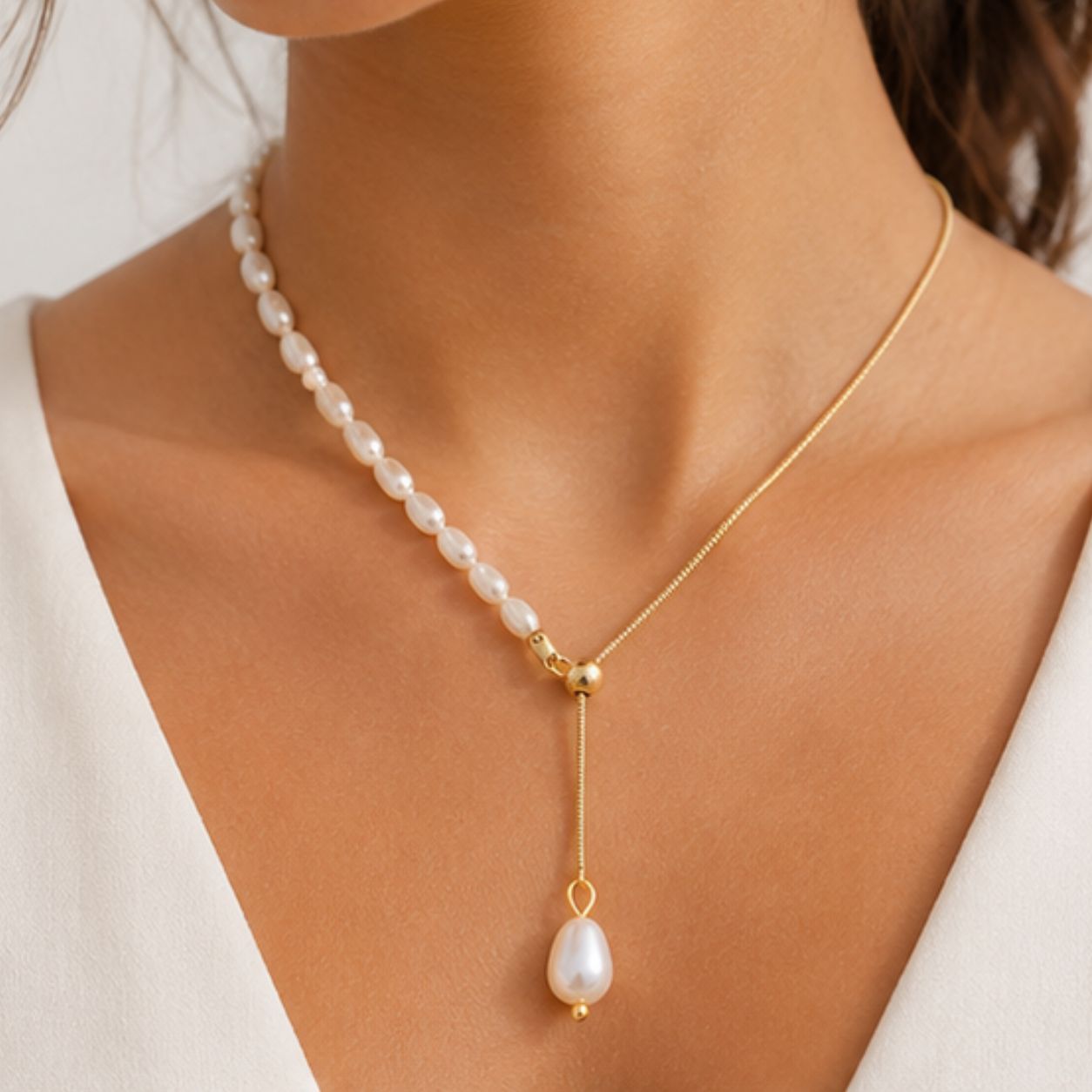 Indira Half Pearl Strand Necklace