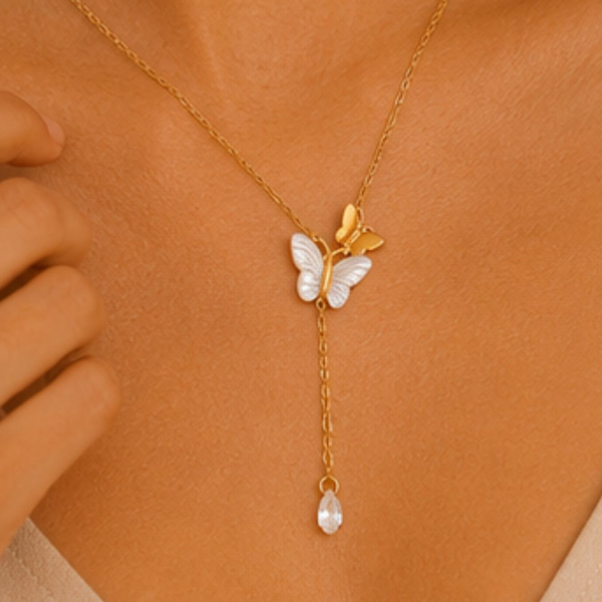 Riya Pearl Butterfly Drop Necklace