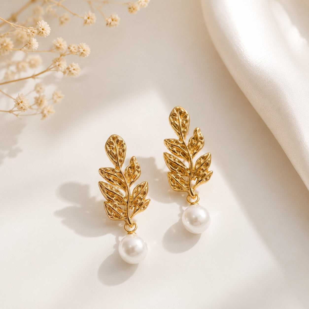 Ela Pearl Leaf Danglers