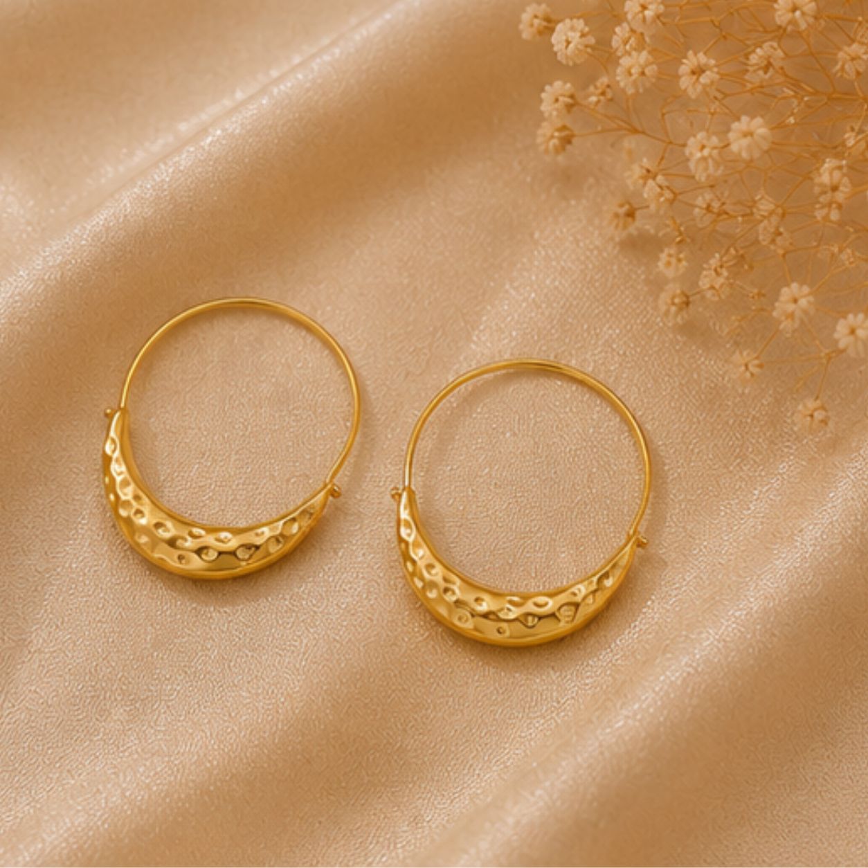 Tara Crescent Textured Hoops