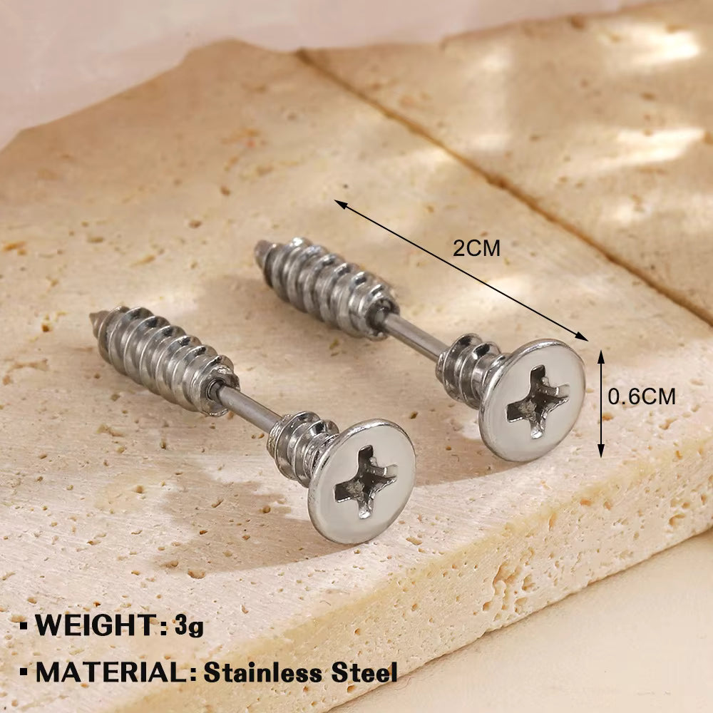 Edge Screw Stud Gold Earrings
