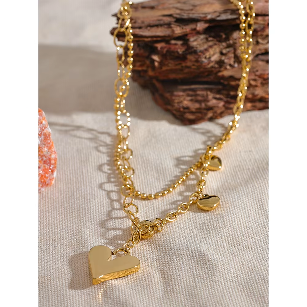 Ira Layered Heart Charm Necklace